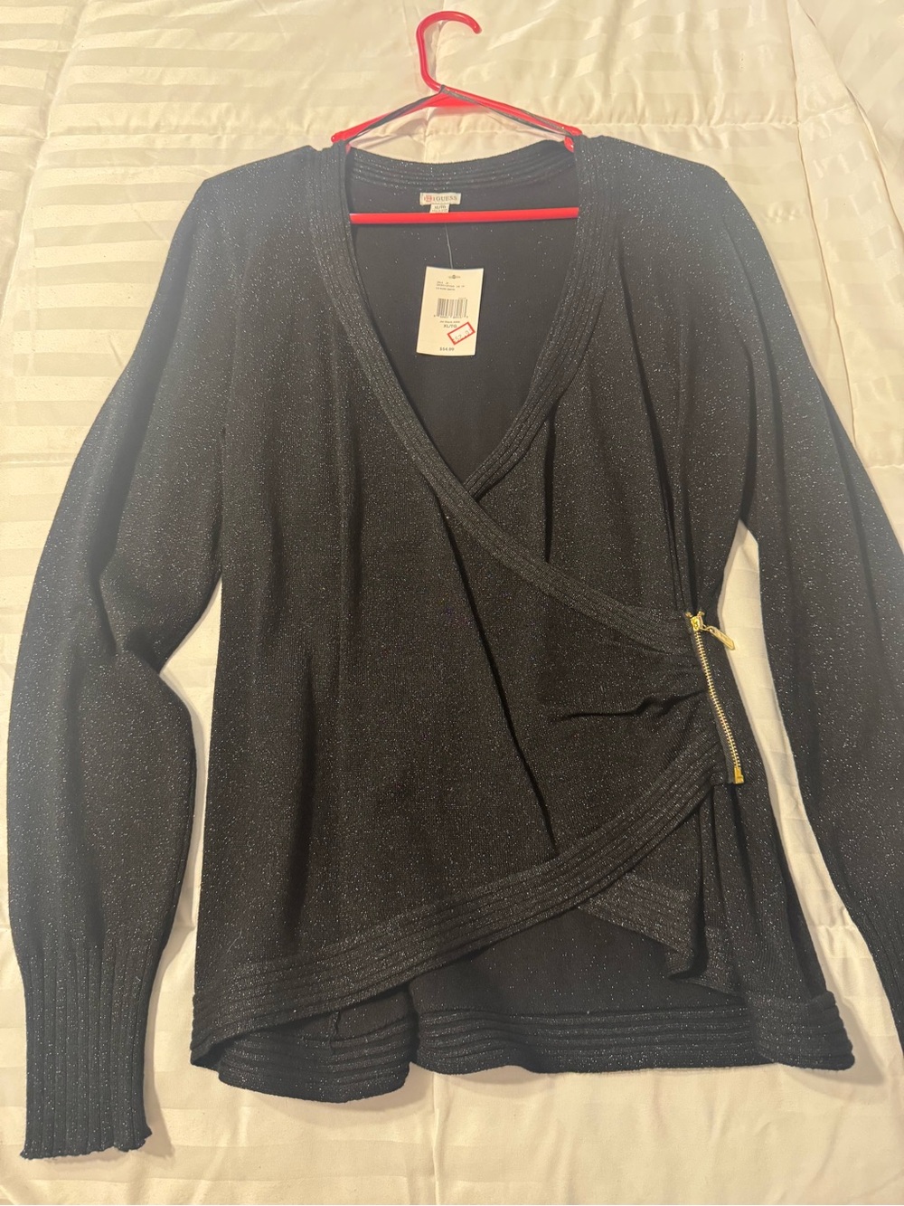 JBL Black Sparkle Wrap Cardigan with Gold Zip Detail